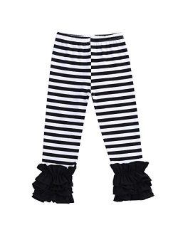 Little Girls Ankle Length Double Icing Ruffle Leggings Pants Footless Tights Elastic Waist Trousers Slacks Activewear