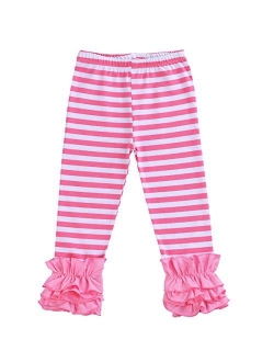 Little Girls Ankle Length Double Icing Ruffle Leggings Pants Footless Tights Elastic Waist Trousers Slacks Activewear