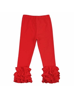 Little Girls Ankle Length Double Icing Ruffle Leggings Pants Footless Tights Elastic Waist Trousers Slacks Activewear