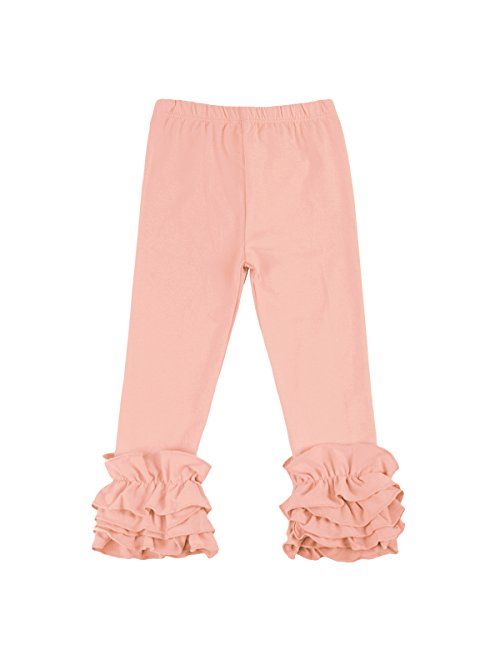 Little Girls Ankle Length Double Icing Ruffle Leggings Pants Footless Tights Elastic Waist Trousers Slacks Activewear