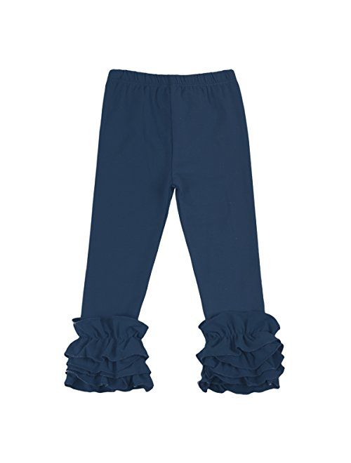 Little Girls Ankle Length Double Icing Ruffle Leggings Pants Footless Tights Elastic Waist Trousers Slacks Activewear