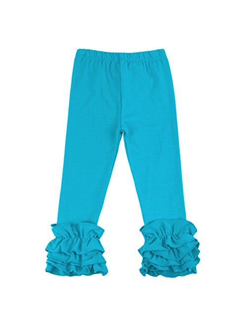 Little Girls Ankle Length Double Icing Ruffle Leggings Pants Footless Tights Elastic Waist Trousers Slacks Activewear