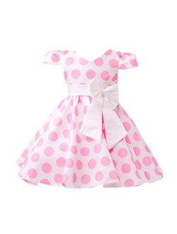 DreamHigh Toddlers Polka Dot Skirt Cap Sleeves Flowers Girl Vintage Bow Dress