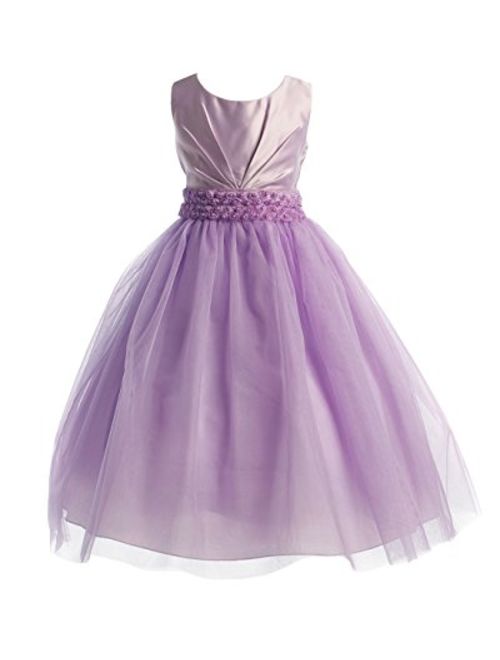 Joy Kids Girls Pleated Satin Pearl Special Occasion Flower Girl Dress 2 to 20