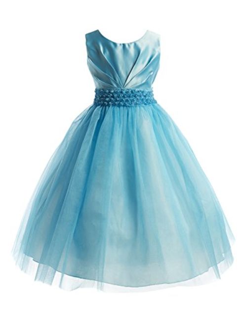 Joy Kids Girls Pleated Satin Pearl Special Occasion Flower Girl Dress 2 to 20