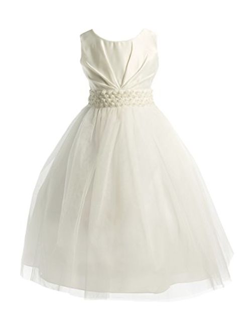 Joy Kids Girls Pleated Satin Pearl Special Occasion Flower Girl Dress 2 to 20