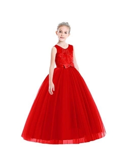 Little Big Girl Flower Deep-V Back Lace Pageant Long Dress Wedding Party Formal Evening Dance Gowns