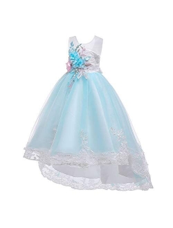 Little Big Girl Flower Deep-V Back Lace Pageant Long Dress Wedding Party Formal Evening Dance Gowns