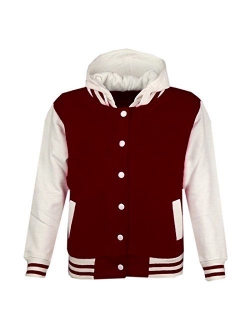 Kids Girls Boys Baseball Plain Hooded Jacket Stylish Varsity Hoodie 5-13 Years