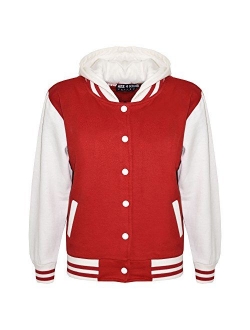 Kids Girls Boys Baseball Plain Hooded Jacket Stylish Varsity Hoodie 5-13 Years