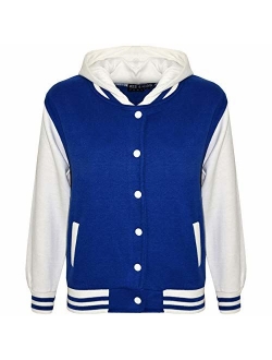 Kids Girls Boys Baseball Plain Hooded Jacket Stylish Varsity Hoodie 5-13 Years