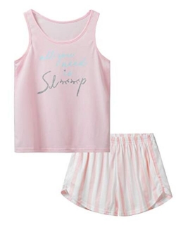 Jashe Girls Tank Top and Shorts Pajamas - Tween & Teens PJS Big Kids Size 12 14 16 18 Cute Sleepwear