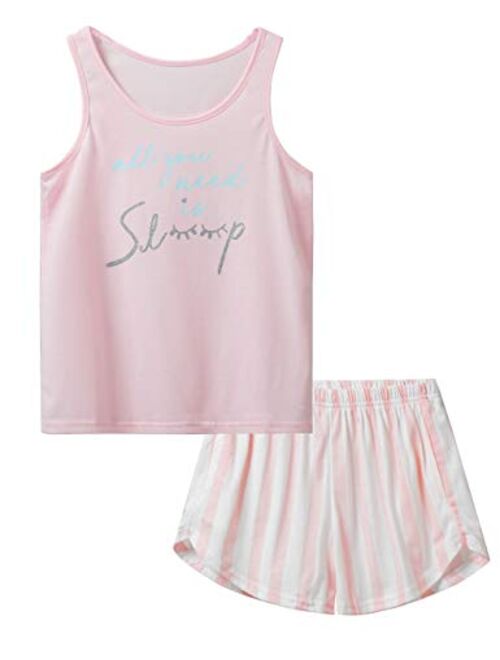 Jashe Girls Tank Top and Shorts Pajamas - Tween & Teens PJS Big Kids Size 12 14 16 18 Cute Sleepwear