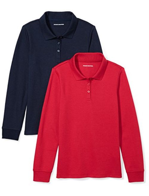 Amazon Essentials Girls' 2-Pack Long-Sleeve Interlock Polo Shirt