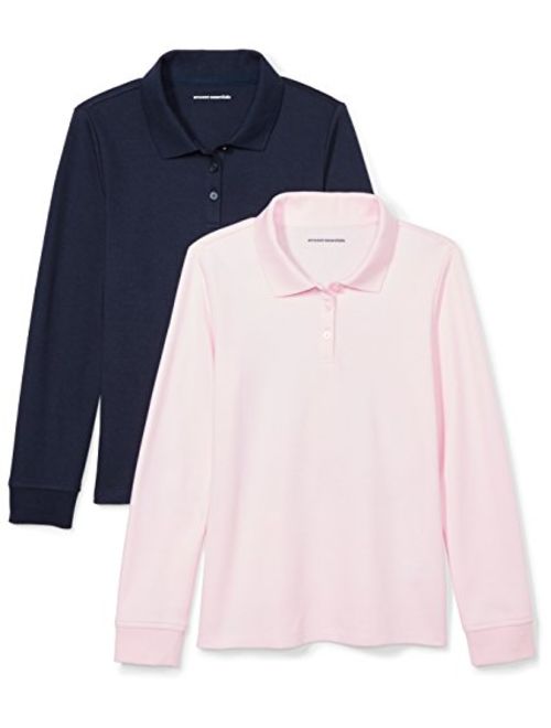 Amazon Essentials Girls' 2-Pack Long-Sleeve Interlock Polo Shirt