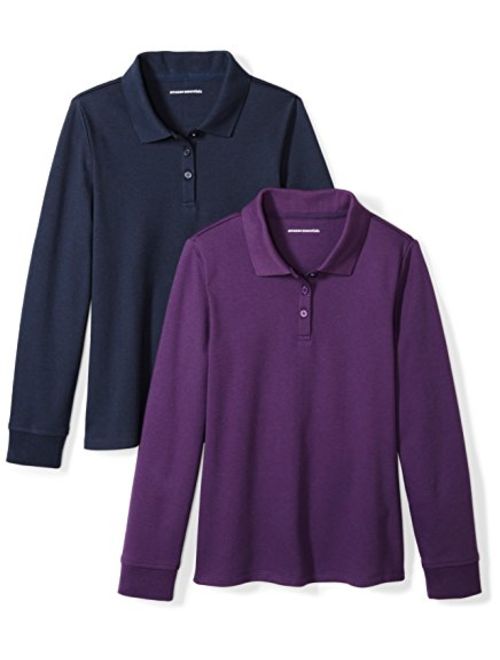 Amazon Essentials Girls' 2-Pack Long-Sleeve Interlock Polo Shirt