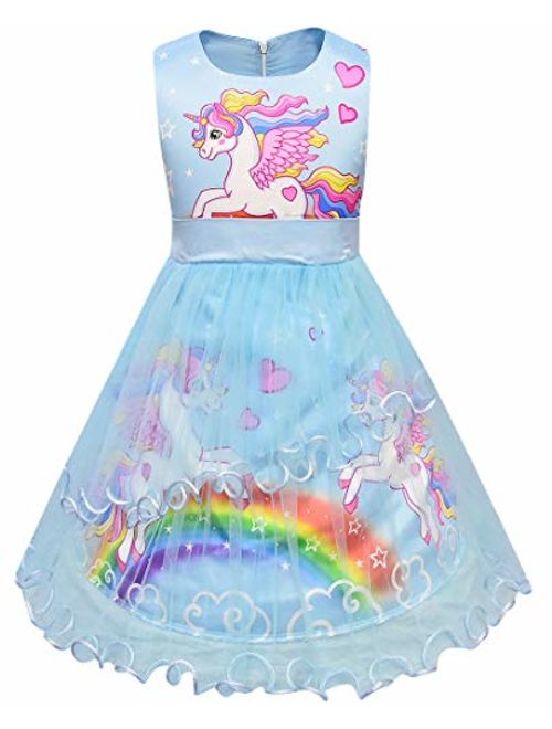 LEMONBABY Unicorn Sleeveless Princess Birthday Party Dress