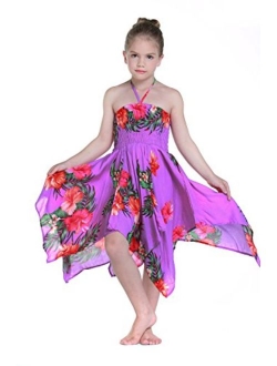 Girl Gypsy Uneven Button Hawaiian Luau Dress in Purple