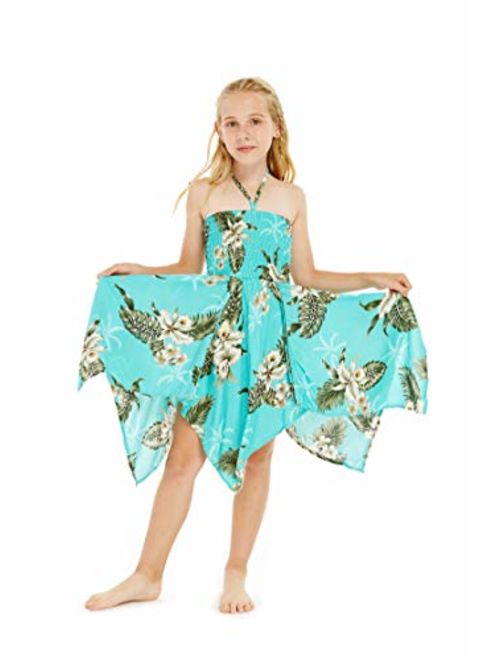 Girl Gypsy Uneven Button Hawaiian Luau Dress in Purple