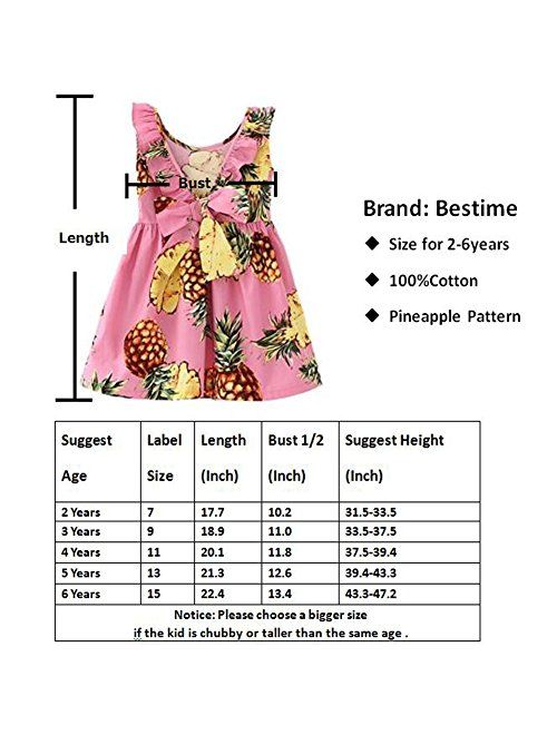 Bestime Hawaiian Girls Dresses Pink Pineapple Yellow Lemon Printed Ruffles Backless Cotton Sleeveless Dress