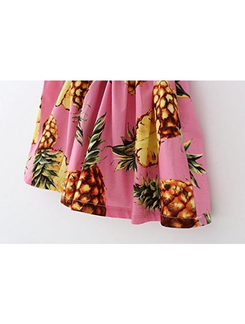 Bestime Hawaiian Girls Dresses Pink Pineapple Yellow Lemon Printed Ruffles Backless Cotton Sleeveless Dress