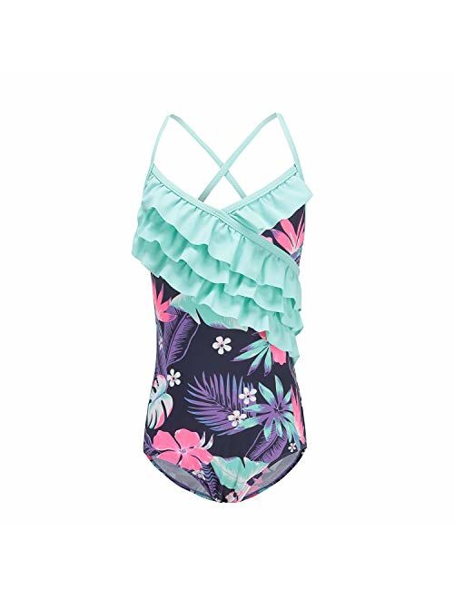 Moon Tree Girls One Piece Swimsuits Hawaiian Ruffle Swimwear Beach Bathing Suit 2-14 Years