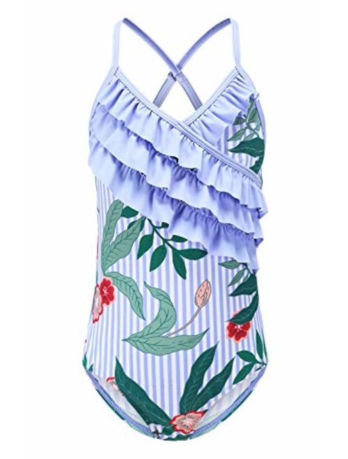 Buy Moon Tree Girls One Piece Swimsuits Hawaiian Ruffle Swimwear Beach Bathing Suit 2 14 Years 