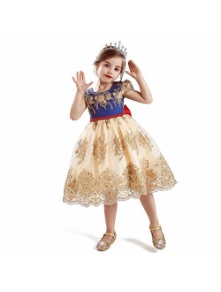 Girl Flower Printed Cotton Elegant Tulle Bow Belt Princess Dress