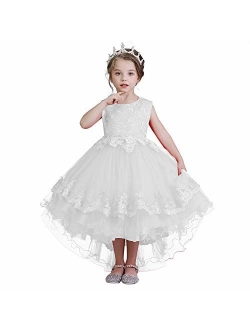 Girl Flower Printed Cotton Elegant Tulle Bow Belt Princess Dress