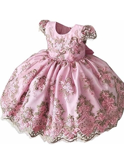 Girl Flower Printed Cotton Elegant Tulle Bow Belt Princess Dress