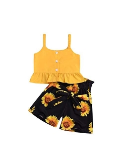 Toddler Girls Summer Short Set Halter Ruffle Top+Tassel Pineapple Pants Summer Clothes Outfit
