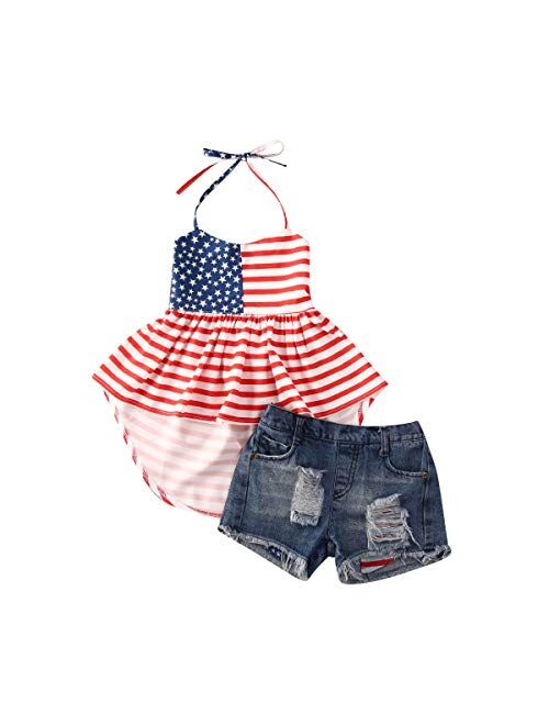 Toddler Girls Summer Short Set Halter Ruffle Top+Tassel Pineapple Pants Summer Clothes Outfit