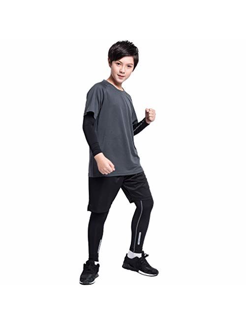 Tesuwel 2/3/4 Pcs Boys Girls Base Layer Athletic Compression Leggings and Shirts Thermal Underwear Set Running Pants Tights