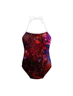 HUGS IDEA Galaxy Star Print Girls One Piece Swimsuit Sleeveless Bathing Suit for 3Y-8Y