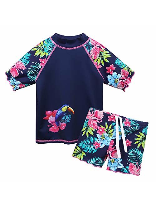 TFJH E Girls Two Piece Swimwear butterflyflower Dots Printed Swimsuit UPF 50+ UV 3-10Y