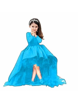 High Low Pageant Long-Sleeves High Low Ball Gown for Girl