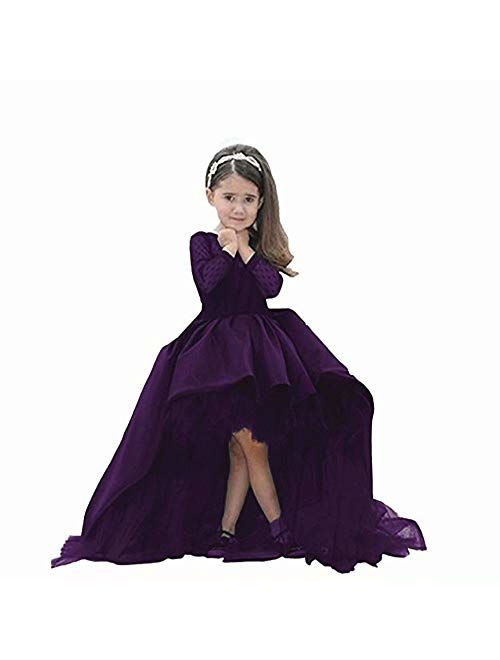 High Low Pageant Long-Sleeves High Low Ball Gown for Girl