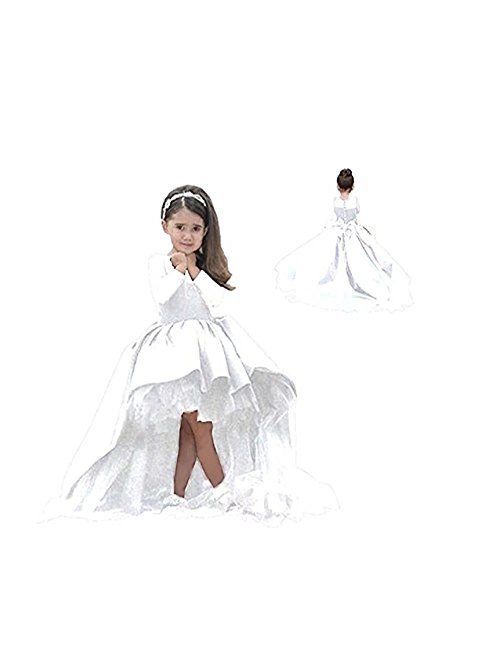 High Low Pageant Long-Sleeves High Low Ball Gown for Girl