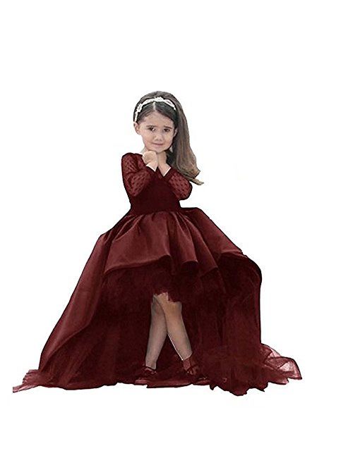 High Low Pageant Long-Sleeves High Low Ball Gown for Girl