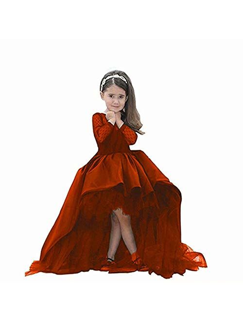 High Low Pageant Long-Sleeves High Low Ball Gown for Girl