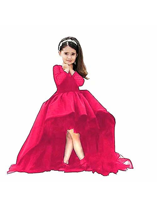 High Low Pageant Long-Sleeves High Low Ball Gown for Girl