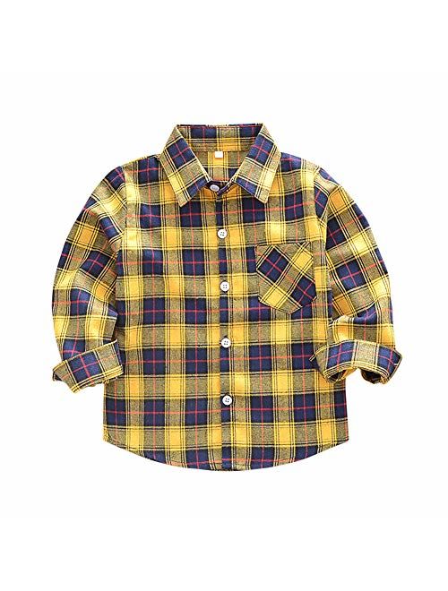 Tortor 1Bacha Kid Girl Boy Long Sleeve Button Down Plaid Flannel Shirt