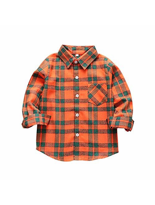 Tortor 1Bacha Kid Girl Boy Long Sleeve Button Down Plaid Flannel Shirt