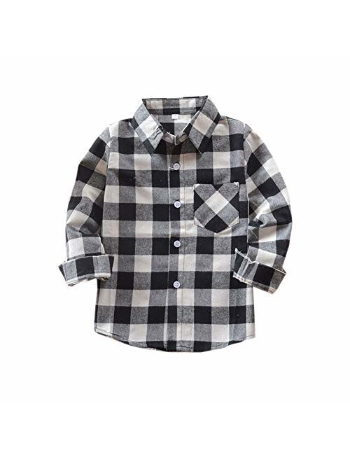 Tortor 1Bacha Kid Girl Boy Long Sleeve Button Down Plaid Flannel Shirt