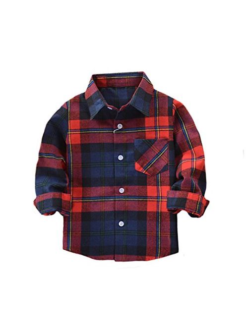 Tortor 1Bacha Kid Girl Boy Long Sleeve Button Down Plaid Flannel Shirt