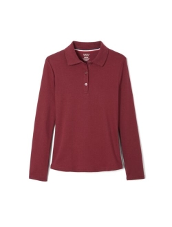 Girls' Long Sleeve Interlock Polo with Picot Collar