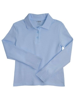 Girls' Long Sleeve Interlock Polo with Picot Collar