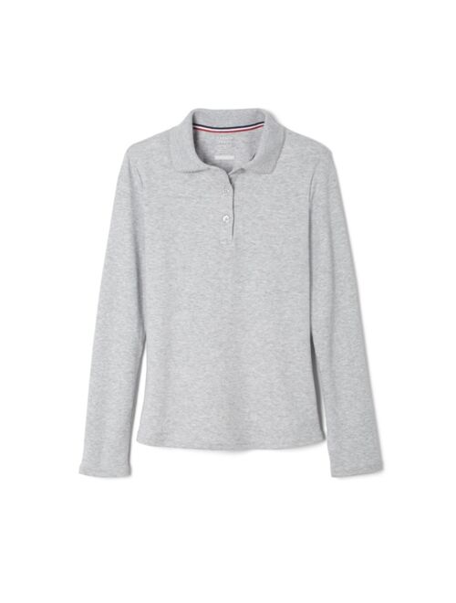 French Toast Girls' Long Sleeve Interlock Polo with Picot Collar