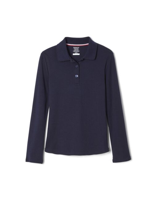 French Toast Girls' Long Sleeve Interlock Polo with Picot Collar