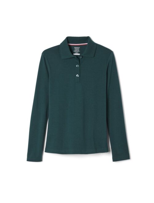 French Toast Girls' Long Sleeve Interlock Polo with Picot Collar